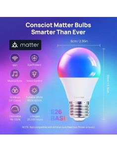 Bombilla Inteligente Consciot A19 E26 WiFi Bluetooth 9W RGBTW 2