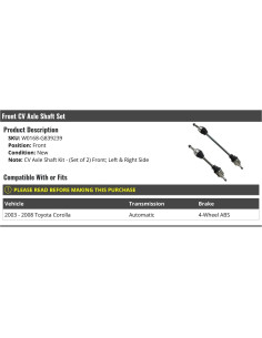 Ejes de CV Delanteros Toyota Corolla 2003-2008 - Juego de 2 2