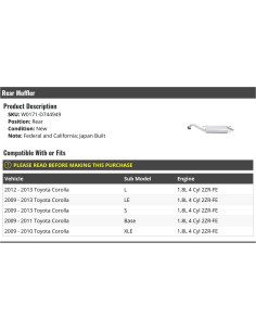 Silenciador Trasero Toyota Corolla 2009-2013 1.8L 4 Cilindros 2