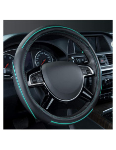 Cubierta de Volante de Cuero Car Pass 35-38 cm Negro y Menta