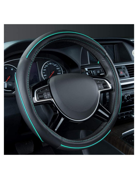 Cubierta de Volante de Cuero Car Pass 35-38 cm Negro y Menta