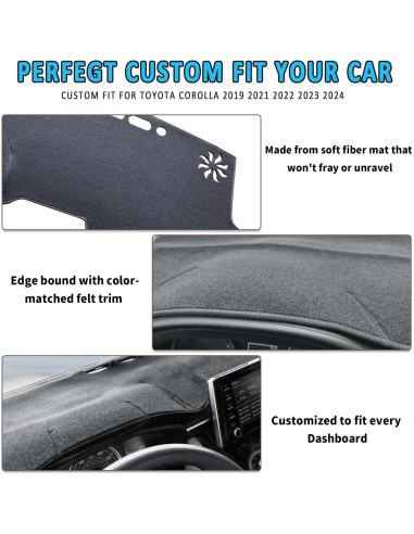 Cubierta de tablero HEDAQI para Toyota Corolla 2019-2024 gris