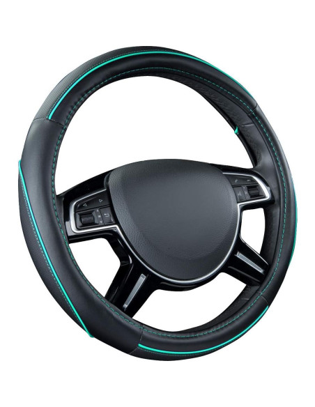 Cubierta de Volante de Cuero Car Pass 35-38 cm Negro y Menta