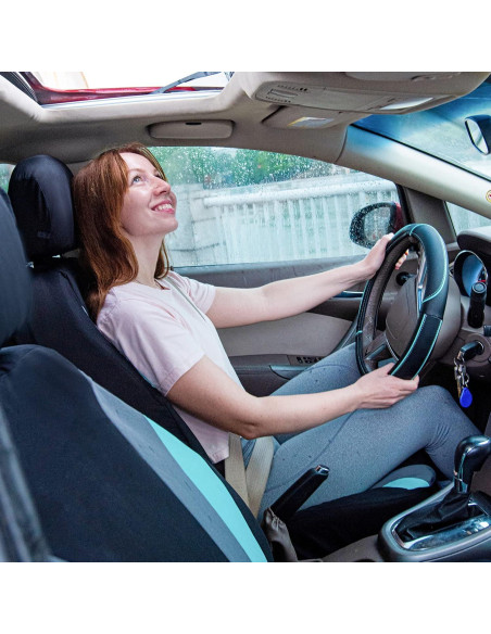 Cubierta de Volante de Cuero Car Pass 35-38 cm Negro y Menta