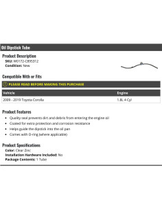 Tubo de varilla de aceite Marketplace Auto Parts Toyota Corolla 1.8L 2009-2019 2