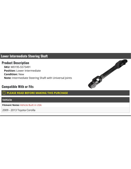Eje de dirección intermedio inferior Toyota Corolla 2009-2013