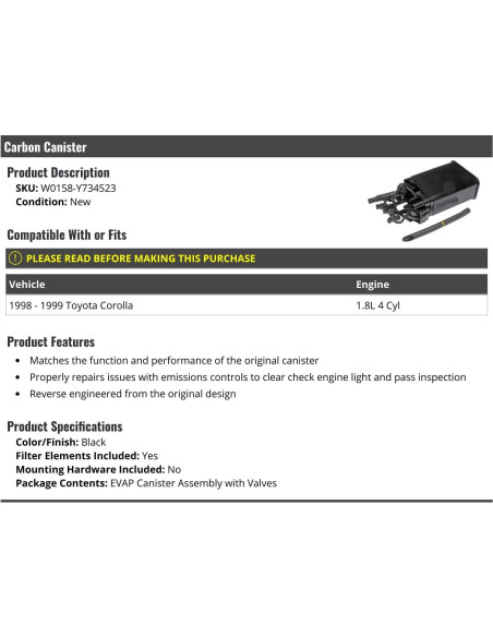 Canister de Carbono Marketplace Auto Parts para Toyota Corolla 1.8L 1998-1999