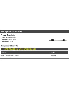 Eje CV Derecho Toyota Corolla 1993-2002 No ABS 2