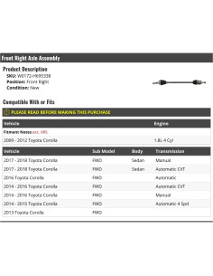 Eje CV Lateral Derecho Toyota Corolla 1.8L 2009-2018 2