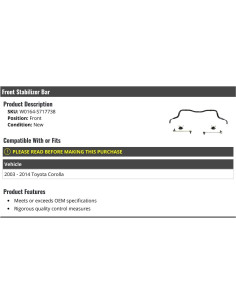 Barra Estabilizadora Delantera Marketplace Auto Parts Toyota Corolla 2003-2014 2