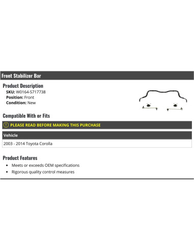 Barra Estabilizadora Delantera Marketplace Auto Parts Toyota Corolla 2003-2014