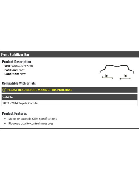 Barra Estabilizadora Delantera Marketplace Auto Parts Toyota Corolla 2003-2014