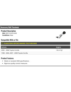 Tensor de Correa Accesorio Marketplace Auto Parts Toyota Corolla 1998-2008 2