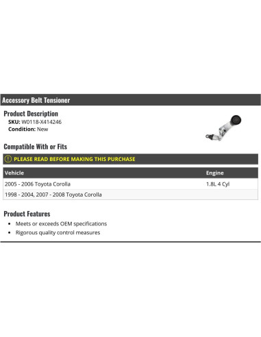 Tensor de Correa Accesorio Marketplace Auto Parts Toyota Corolla 1998-2008