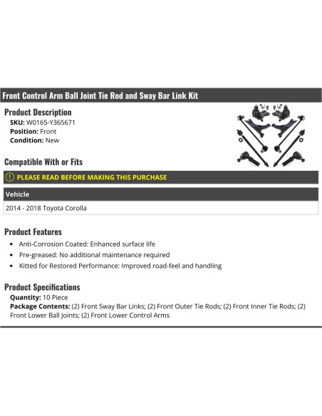 Kit de Enlace de Barra Estabilizadora Toyota Corolla 2014-2018