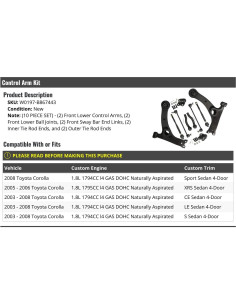 Kit de Brazo de Control Inferior Frontal 10 Piezas Toyota Corolla 2