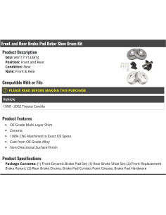 Kit de Freno Cerámico Delantero y Trasero Toyota Corolla 98-02 2