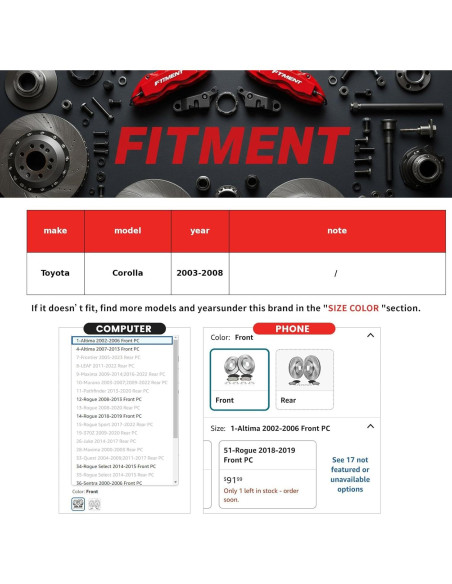 Kit de Frenos Motorevo para Toyota Corolla 2003-2008 Delante