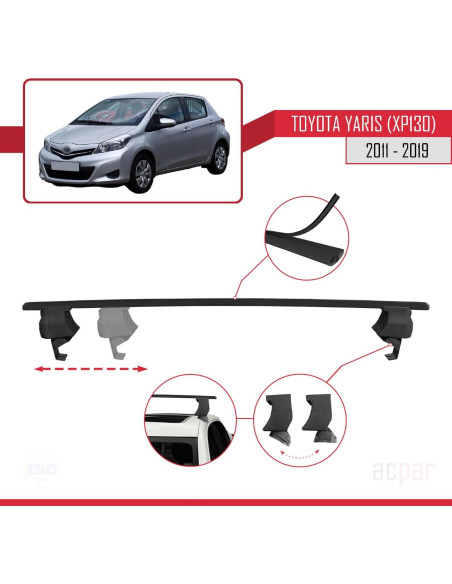 Barra Transversal de Techo Aluminio Negra ACE-4 para Toyota Yaris 2011-2019
