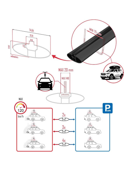 Barra Transversal de Techo Aluminio Negra ACE-4 para Toyota Yaris 2011-2019
