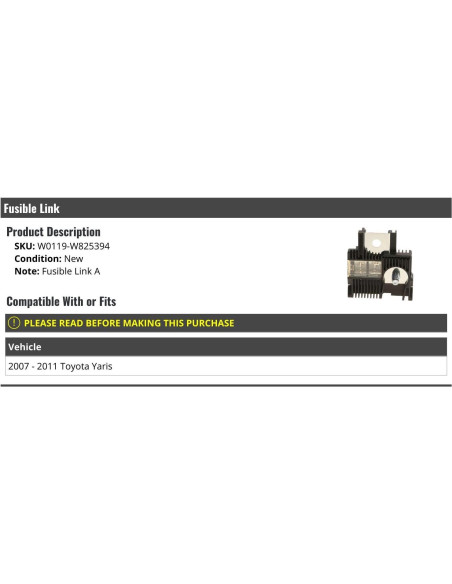 Fusible Link A Marketplace Auto Parts para Toyota Yaris 2007-2011