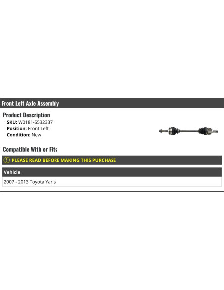 Eje CV Izquierdo Toyota Yaris 2007-2013 - Calidad OE