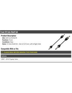 Ejes CV Frontales Conjunto de 2 Marketplace Auto Parts Toyota Yaris 2007-2014 2