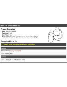 Kit de Sensores de Velocidad ABS Frontal Toyota Yaris 2007-2011 2