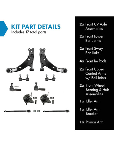 Kit de Dirección y Suspensión TRQ 10 Piezas para Toyota Corolla y Chevrolet Prizm