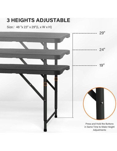 Mesa Plegable VINGLI 4 Pies Ajustable para Camping y Fiestas