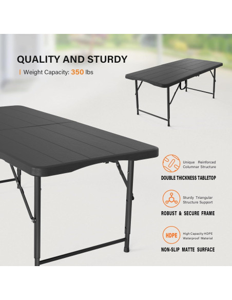 Mesa Plegable VINGLI 4 Pies Ajustable para Camping y Fiestas