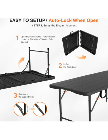 Mesa Plegable VINGLI 4 Pies Ajustable para Camping y Fiestas