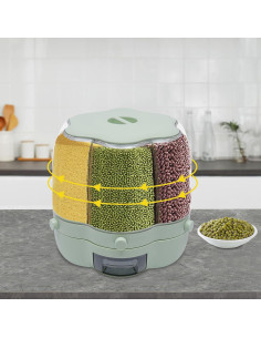 Dispensador de Arroz y Granos Rotatorio LKOEWQZAMX 8kg 6 Compartimentos 2