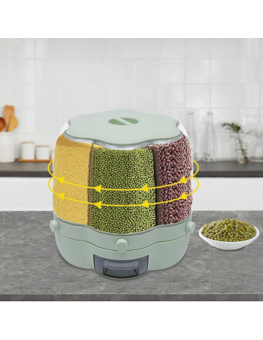 Dispensador de Arroz y Granos Rotatorio LKOEWQZAMX 8kg 6 Compartimentos