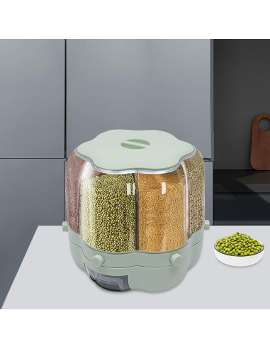 Dispensador de Arroz y Granos Rotatorio LKOEWQZAMX 8kg 6 Compartimentos