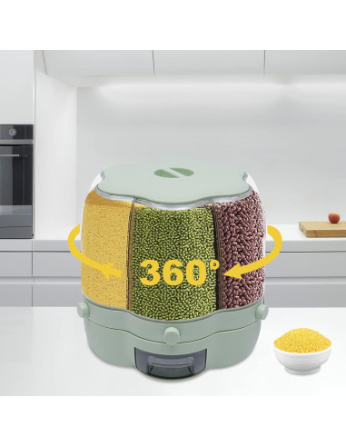 Dispensador de Arroz y Granos Rotatorio LKOEWQZAMX 8kg 6 Compartimentos