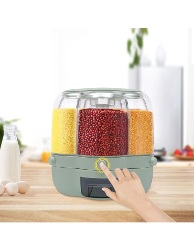 Dispensador de Arroz y Granos Rotatorio LKOEWQZAMX 8kg 6 Compartimentos