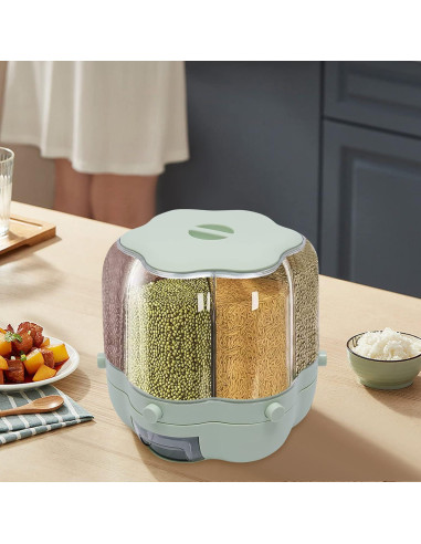 Dispensador de Arroz y Granos Rotatorio LKOEWQZAMX 8kg 6 Compartimentos