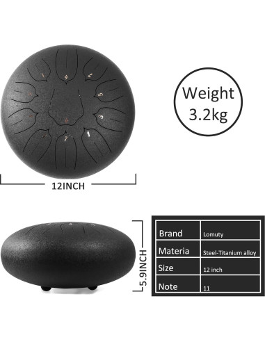 Tambor de Lengua de Acero 30 cm LOMUTY 11 Notas para Meditación