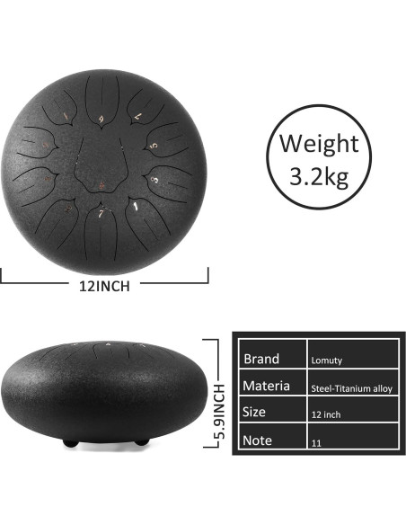 Tambor de Lengua de Acero 30 cm LOMUTY 11 Notas para Meditación