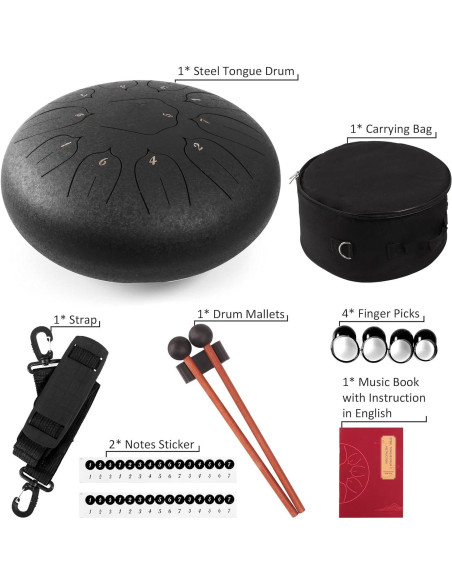 Tambor de Lengua de Acero 30 cm LOMUTY 11 Notas para Meditación