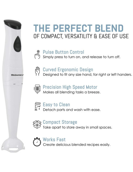 Batidora de Inmersión Elite Gourmet EHB-2425X 150W Blanca