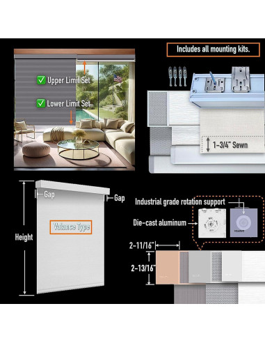 Persianas Enrollables Motorizadas HILADUO 50.8-266.7 cm Filtrado Luz
