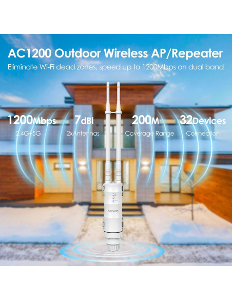Extensor WiFi Exterior WAVLINK AC1200 Doble Banda IP67