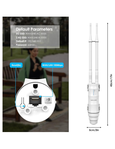 Extensor WiFi Exterior WAVLINK AC1200 Doble Banda IP67