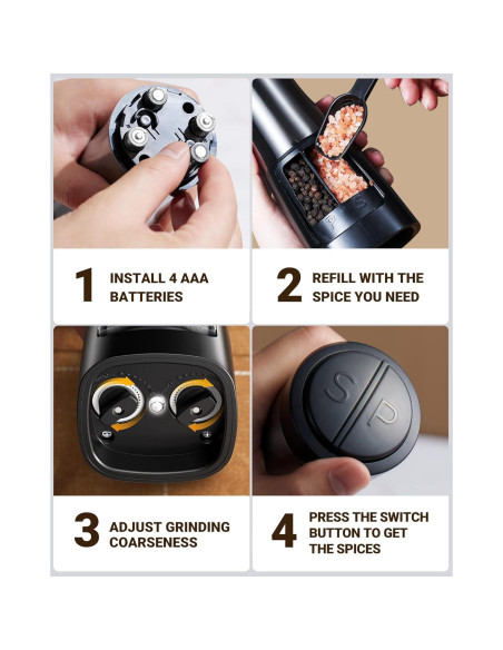 Molinillo Eléctrico de Sal y Pimienta Sangcon 2 en 1 Automático