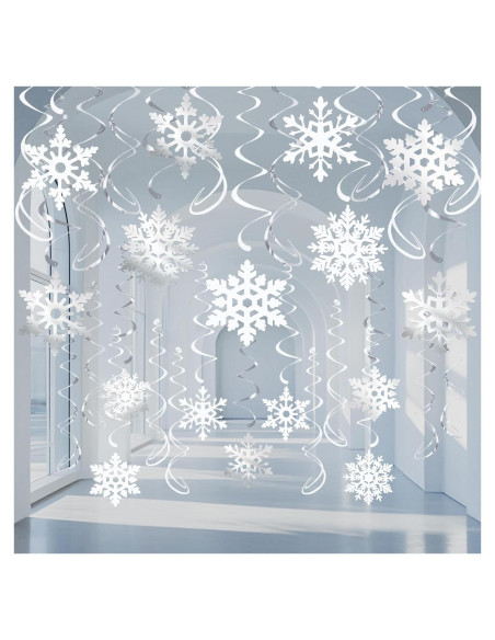 32 Espirales Colgantes Copos de Nieve PartyGarden - Decoración Invierno