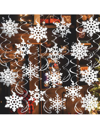 32 Espirales Colgantes Copos de Nieve PartyGarden - Decoración Invierno