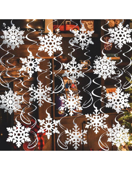 32 Espirales Colgantes Copos de Nieve PartyGarden - Decoración Invierno