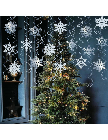 32 Espirales Colgantes Copos de Nieve PartyGarden - Decoración Invierno
